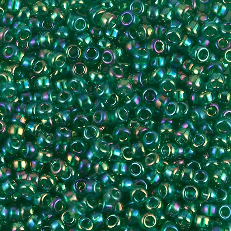 Miyuki Round Rocaille Seed Beads Size 8/0 Transparent Green AB 22 Gram Tube - Image 1